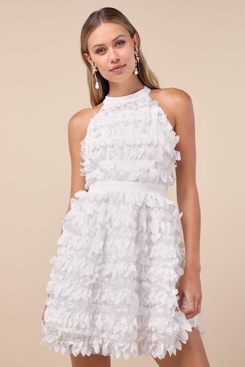 Lulus Dresses & Skirts - NWT Lulus Dearly Adored White Applique Halter Sleeveless Mini Dress Cocktail L